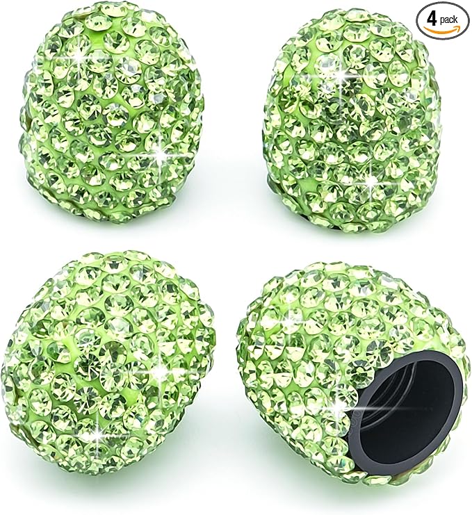 4PCS Bling Crystal Diamond Tire Stem Valve Caps, Dustproof Car Wheel Tire Valve Caps Universal Tire Valve Stem Covers for Cars, SUV, Trucks, Bikes, Motorcycles, Bicycles (Green)