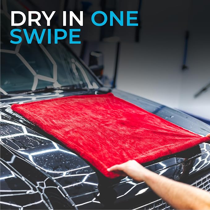 The 1500 - Heavy Duty Car Drying Towel; Perfect for Trucks, Commercial Vehicles, RVs, Boats, and More; Premium 70/30 Blend Twist Loop Design, 1500gsm, 30in x 30in, Red
