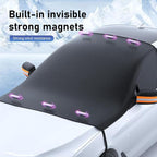 All-Season Car Windshield Frost Shield, Heat Blocking Car Windshield Weather Cover with Reflective Strips, Adsorption Design Front Window Ice Snow Shield, Universal for Most Cars (Black)