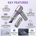 Car Vacuum Cleaner High Power 20000Pa – Cordless Handheld Mini Vacuum & Air Duster for Car & Desk, Home, Office & Camping, Ideal Gift for Men & Women, 6000mAh Battery