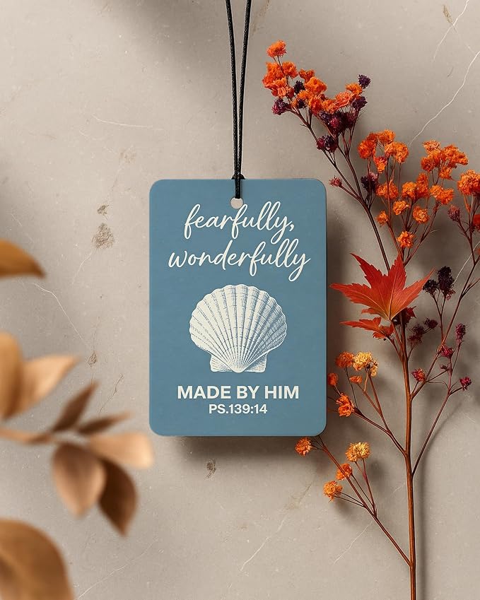 Blue Beach Christian Car Air Freshener 4 Pcs Coconut Scented, Coastal Religious Car Accessories Mirror Decor for Women, Christian Beachy Hanging Air Freshener for Cars Closet Drawer Books