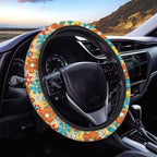 Groovy Hippie Flower Pattern Car Steering Wheel Cover with a Diameter of 15" Sports Style Auto Wheel Cover Vehicle Wheel Protector Steering Wheels Accessories for Car SUV Van Truck