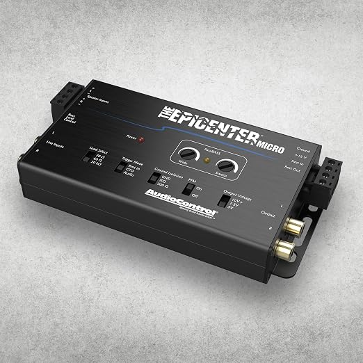 The EPICENTER Micro Bass Restoration Processor & Line Output Converter, Compact Car Audio Bass Booster Enhancer, Line Level & Speaker Level Inputs, Includes Dash Mount Remote Control Knob