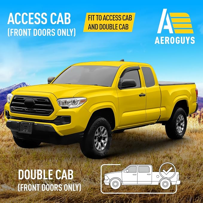 Extra Durable Window Deflectors Tape-On Visors Rain Guards Fit for Toyota Tacoma 2016-2023 Access Cab/Double Cab, Sun Visors, Wind Vent for Shades, Exterior Car Accessories - 2pcs. AG0775