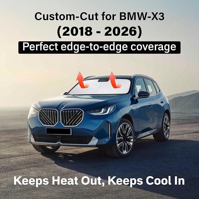 Windshield Sunshade Compatible for BMW X3 2018-2024, 2025, 2026 Including sDrive30i, xDrive30i, M40i, and Hybrid Trims, Sun Visor for Front Window Sun Shade Cover, Car Accessories