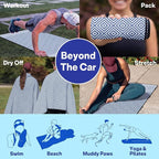 2 Pack Car Seat Towel Covers, Sweat Protector for Front Seats, Premium Thickened Microfiber with Boho Geometric, Breathable & Quick Dry, Slip-on Headrest Pocket for Gym, Beach, Running (Royal Blue)