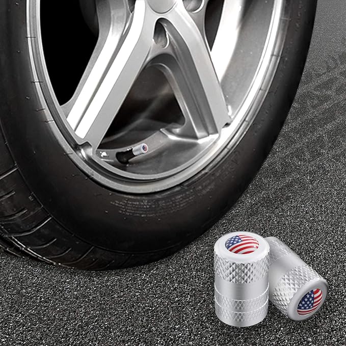 Tire Valve Stem Caps, Anodized Aluminum Tire Valve Cap Set | Corrosion Resistant, Universal Stem Covers for Cars Trucks Motorcycles SUVs and Bikes (Silver-US)