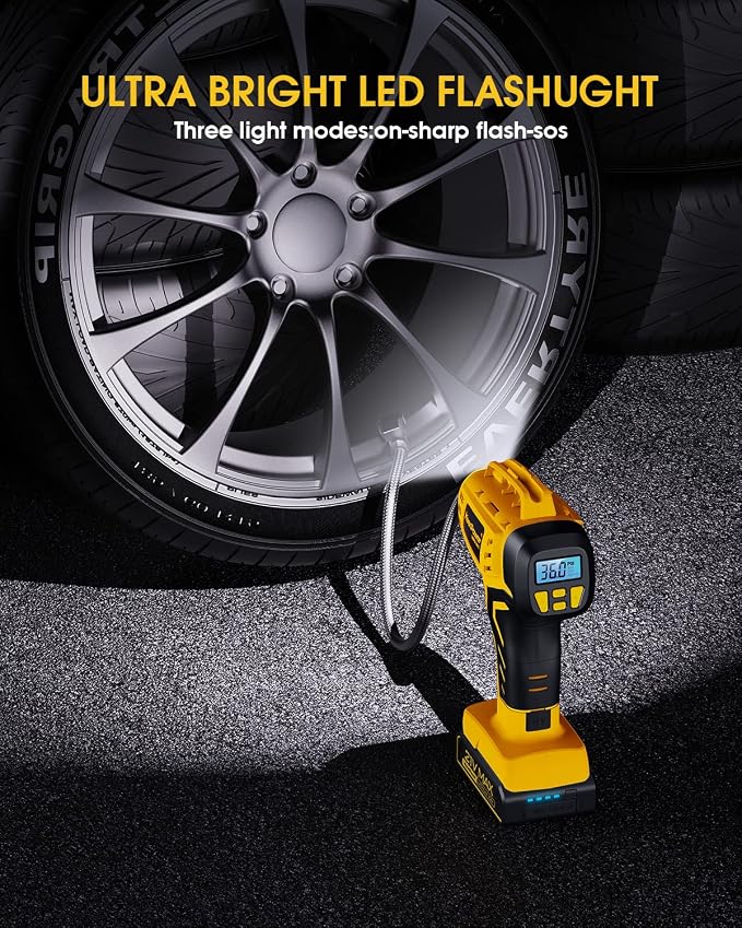 Tire Inflator Portable Air Compressor - Super Fast - 21V Rechargeable Battery Powered Handheld 160PSI Tire Inflator, Dual Power Supply Modes, Portable Air Pump for Car Motorcycle E-Bike