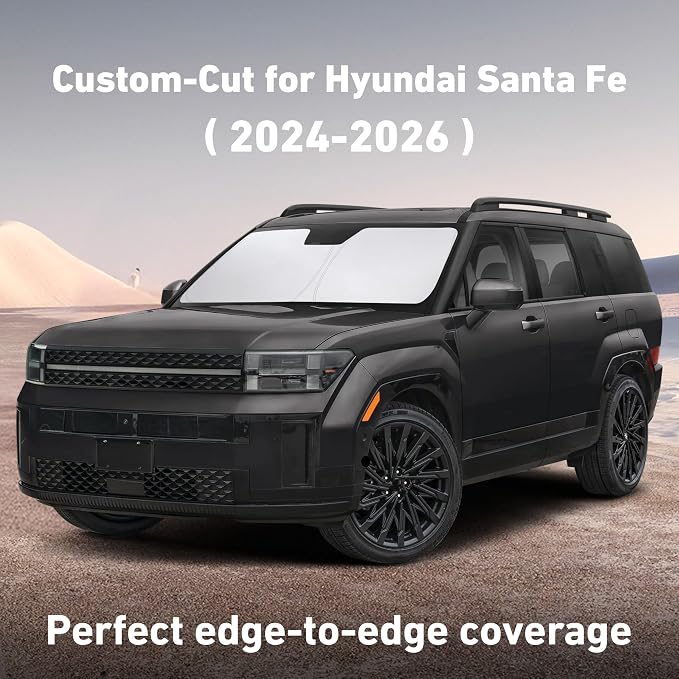 Windshield Sunshade Compatible for Hyundai Santafe 2024 2025 2026, Sun Visor for Front Windshield & Window Sun Shade Cover, UV Heat Blocker & Protector, Car Accessories