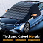 Car Windshield Sun Shade, Thickened Windshield Snow and Sun Cover with Side Window & Rearview Mirror Protector, Scratch-Resistant Aluminum Foil Sun Shade with Anti-Theft Straps (Black)