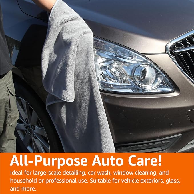 Super Absorbent Microfiber Car Drying Towel, Streak-Free, Non-Abrasive, 36"L x 25"W, Gray