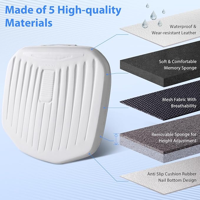 Nappa Leather Car Seat Cushion, Comfort Memory Foam, White | Waterproof, Non-Slip, Hand-held, Driver Seat Cushion for Long Driving, Fits Cars, Trucks, SUVs, Office Chairs, Wheelchair