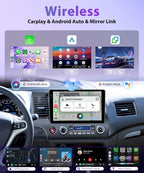 10.1 Inch Android 15 Car Stereo for Honda Civic 2006-2011, Wireless CarPlay & Android Auto, 5GHz WiFi GPS, Touchscreen, Bluetooth/FM/RDS SWC + AHD Backup Camera