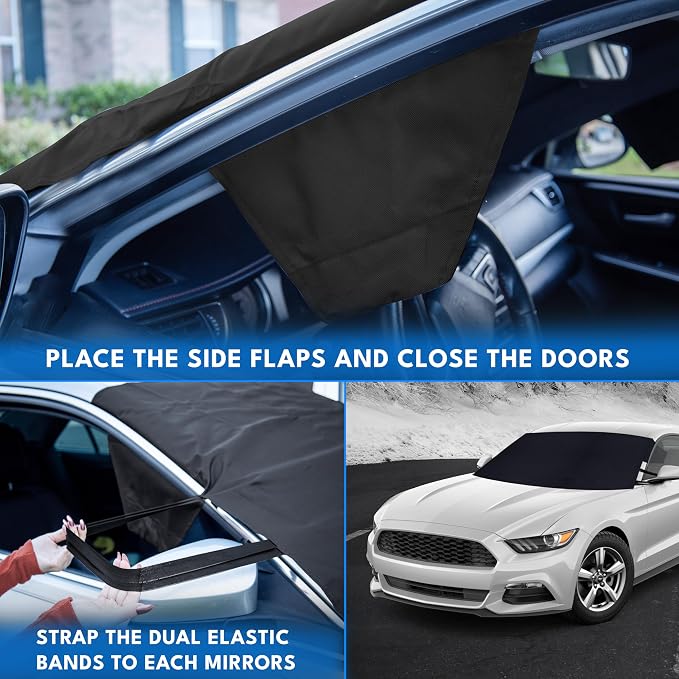 Windshield Cover for Ice and Snow | Oxford Fabric Windshield Cover for SUV, Sedan, Coupe & Hatchback | Protection from Snow, Ice & Frost | Winter Car Accessories