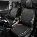 Universal FIT Piping Leather Car Seat Cover, for suvs,Van,Trucks,Airbag Compatible,Inside Zipper Design and Reserved Opening Holes (Full Set, Black and Beige)