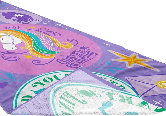Kids Beach Towel - 100% Cotton Super Soft Absorbent Bath Towel, 28" x 58" Inch Lightweight for Travel, Official Licensed Product, Multi - Unicorn Academy