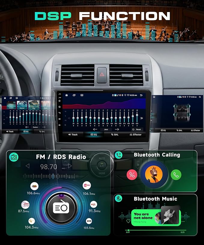 8 Core 6G+128G for Toyota Corolla 2009-2013 Android Car Stereo Carplay Android Auto, 9 Inch for Corolla Radio GPS 4G-WiFi Bluetooth 5.0 FM/RDS DSP-36 Mirror Link Backup Camera