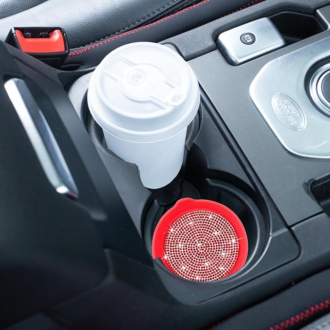 Car Cup Coaster Universal Non-Slip Cup Holders Bling Crystal Rhinestone Car Interior Accessories 2 Pack Red Whole Rhinestone