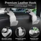 Gray Superior Leather Car Seat Back Headrest Hook, Auto Seat Hook Hangers Interior Accessories for Purse Coats Umbrellas Grocery Bags Handbag, 2-Pack