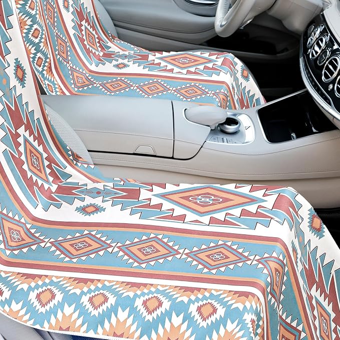 Car Seat Towel Covers with Storage Bag, 63 x 32 Inch Universal Non Slip Waterproof Sweat Protector for Car Truck, Gym Swimming Running, Machine Washable(2 Pack,Tuscon Aztec)