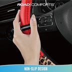 Leopard Steering Wheel Cover for Women, Cute Anti-Slip Microfiber Leather, Universal Fit 14.5-15 Inch Round Steering Wheel - Red