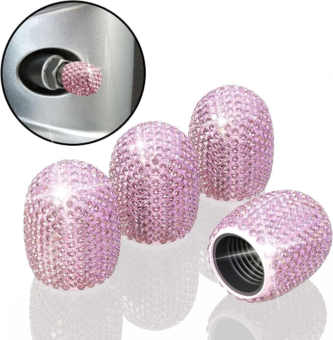 4Pcs Car Tire Valve Stem Caps, Bling Tire Air Cap for Car, Car Accessories for Women Universal Stem Covers, Plastic Liner Corrosion Resistant Tires Valve Cap with O Rubber Ring,Crystal Diamond