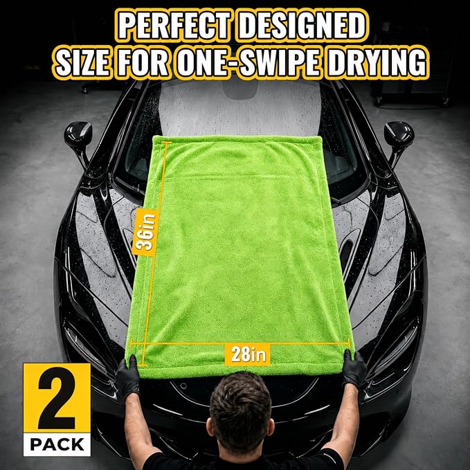 2-Pack Car Drying Towels, Large 36 x 28 Inch, 1300 GSM, Dual-Color | Twisted Loop Microfiber Towel for Cars - Absorbent Car Dry Towel and Car Wash Towel for Streak-Free, Paint-Safe Car Detailing