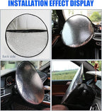 1 PC Aluminized Film Steering Wheel Cover Sunshade, 18.11" Polyester Cloth Edging Steering Wheel Sun Protection and Heat Shield, Slip-on Installation, Suitable for Most Models (Silver)
