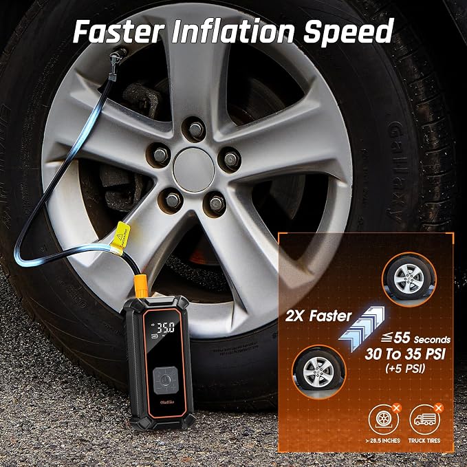 Cordless Tire Inflator Portable Air Compressor, Dual Power - 5400 mAh & 12V DC, Air Pump for Car Tires, Bike, Motorcycle, Bicycle, Electric Pump with LED Light & Digital Pressure Gauge