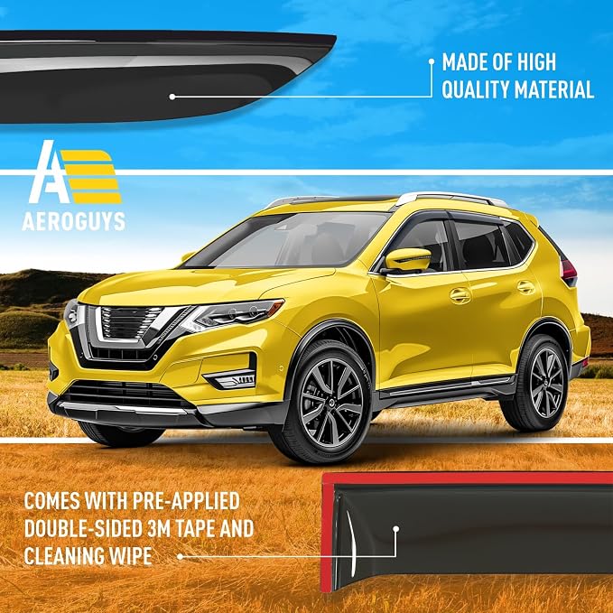 Extra Durable Window Deflectors Tape-On Window Visors Rain Guards Fit for Nissan Rogue 2014-2020, Sun Visors, Wind Vent for Shades, Exterior Car Accessories - 4pcs. AG0287