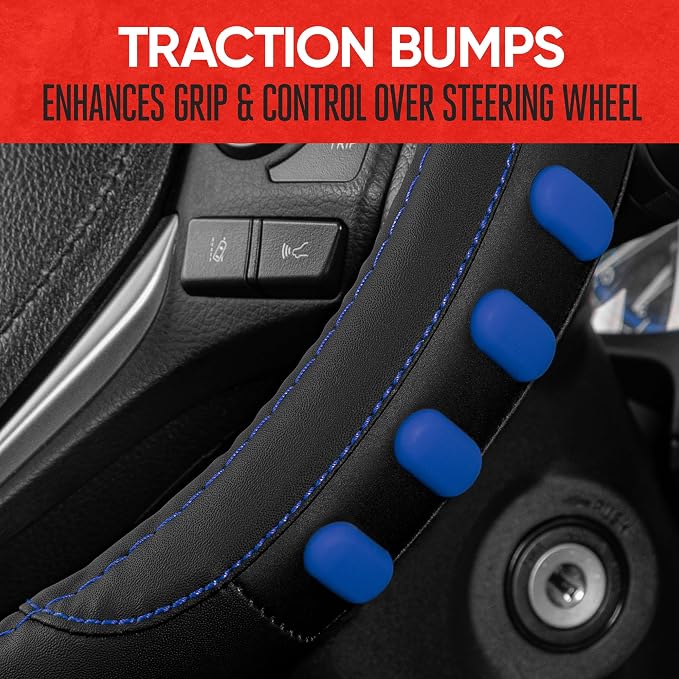 FlexGrip Blue Steering Wheel Cover for Cars – Standard 15 inch Car Steering Wheel Cover, Steering Wheel Protector for Auto Truck Van SUV