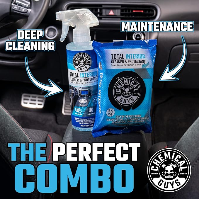 Total Interior Cleaner & Protectant Wipes – 50 Pack Multi Surface Car Interior Cleaning Wipes for Dashboards, Doors and Seats – Safe for Trucks, SUVs, RVs and Home Use