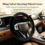 Black Bling Steering Wheel Cover Fluffy Rhinestone for Women Girls | Diamond Elastic Car Steering Wheel Accessories Sparkling Fur Steering Wheel Protector Winter Warm Universal Fit 14-15 inch