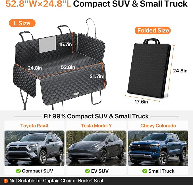 Doglike Dog Car Seat Cover for Back Seat 【650LBS+ Strongest Support Hard Bottom Extender for Heavy-Duty Dogs, Dog Hammock with Detachable Mat, Waterproof Pet Seat Protector for Sedan/SUV/Small Truck