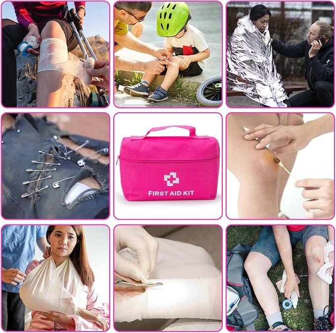 Roadside Emergency Car Kit for Vehicles, Pink Emergency Roadside Assistance kit with Car First Aid Kit, Thoughtful Car Emergency Kit for Women, Men, New Drivers and Adventurers Gifts