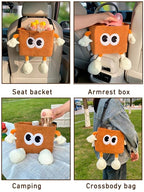 Car Cute 2 in 1 Trash Can with Tissue Holder Box Seat Back Bag Hanging over the Seat Organizer Plush Cartoon Animal Storage Garbage,Brown