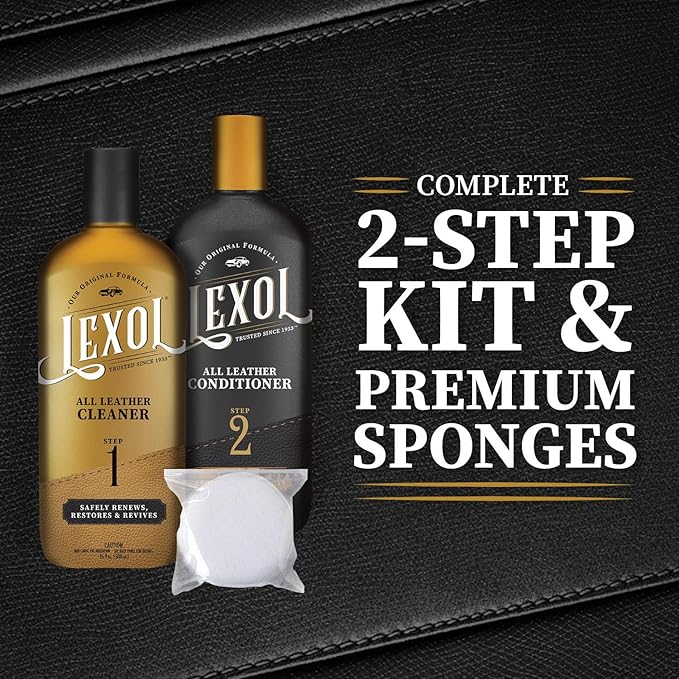 Leather Cleaner & Conditioner Kit by for Furniture, Car Interior, Shoes, Handbags, Includes 2 Application Sponges, Two-Step System, 16 Oz Each