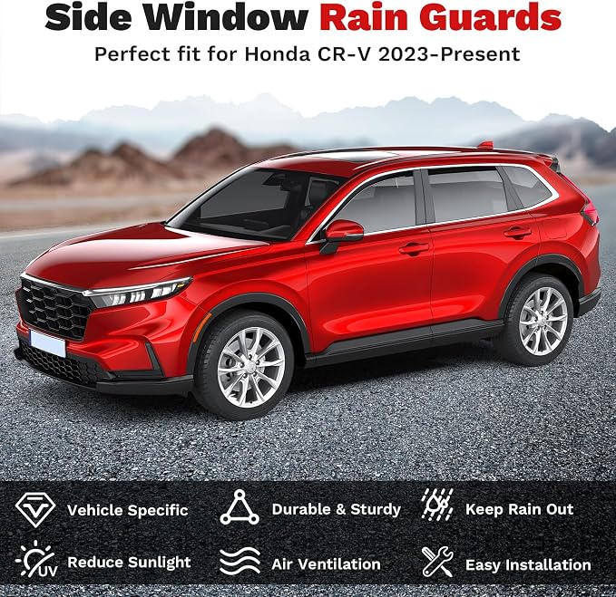 Window Visors Rain Guards for Honda CR-V 2023-2025 2026 CRV Accessories, Outside-Mount Tape-On Side Window Wind Deflectors Vent Visors Shades Rainproof Black 4PCS