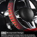5D Honeycomb Black Red Car Steering Wheel Cover,14.5-15 Inch Universal Carbon Fibre Leather Covers Breathable Anti-Slip Odorless Steering Wheels Accessories for Men Women