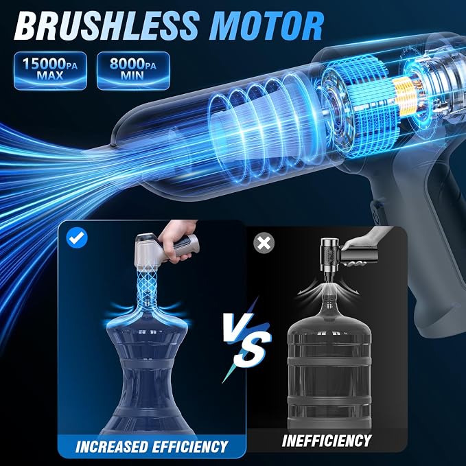 Car Vacuum Cleaner Cordless Rechargeable, Portable Vacuum for Car | 15000Pa suction with blower mode for pet hair, car interiors, keyboards and daily cleanups