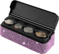 carleef Bling Coin Holder for Car,4 Compartment Car Organizers and Storage with Rhinestones Compatible with Quarter/Nickel/Pennies/Dimes,Universal Coin Organizer for Car Truck SUV (Pink)