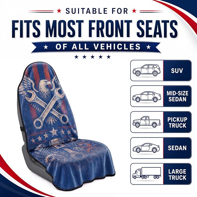 Car Seat Towel Cover for Front Seats, 1Pc Sweat Absorbent Car Seat Protector with Non-Slip Backing, Waterproof Towel Car Seat Covers for Runners, Gym, Swimming, Beach, Pets, Eagle Gear