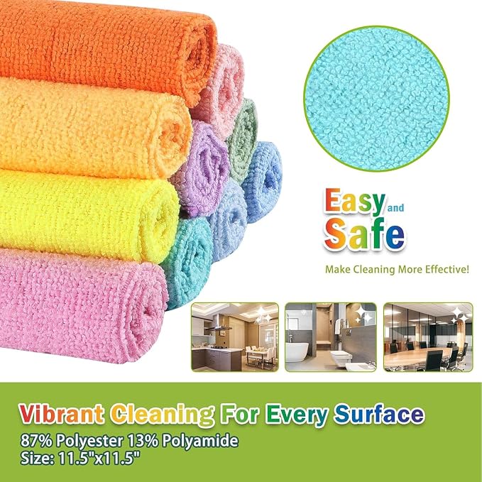 AIDEA Microfiber Cleaning Cloth, 50PK, Cleaning Rags, 11.5"×11.5" | Lint Free Cloth, Microfiber Towels for Cars, Kitchen Cloth, Dusting Cloth for Home, Window, Cleaning Supplies