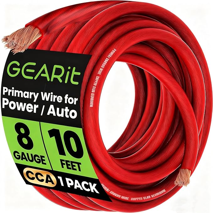 8 Gauge Wire 10 ft Red, 8 AWG Battery Cable CCA, Copper-Clad Aluminum Power Cable for Car Audio Amp, Automotive, RV
