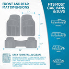 ProLiner Car Floor Mats for Cars Trucks SUV, 3-Piece All-Weather Heavy Duty Rubber Liners with Universal Trimmable Fit, Durable Waterproof Vehicle Auto Floor Mats with Capture Ridges Gray