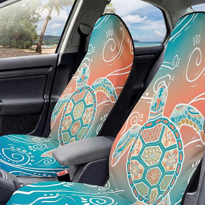 2 Pack Car Seat Towel Covers, Sweat-Proof Microfiber Seat Protectors for Gym, Running, Beach & Workout, Breathable Quick-Dry, Machine Washable, Gradient Sea Turtle Print, Universal Fit