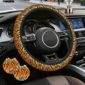 Tiger Stripes Steering Wheel Cover with 2 PCS Cup Coasters for Car,Animal Skin 15 Inch Non-Slip Neoprene Steering Wheel Covers,Breathable Car Accessories Fit for Men Women