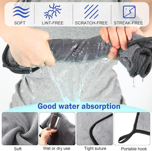 12 Pcs Microfiber Towels for Cars, 800 GSM Plush Drying Cleaning Cloth Bulk, 16 x 16 Inch Thick Absorbent Wash Detailing Towels for Car Polishing, House, Kitchen Cleaning(Gray)