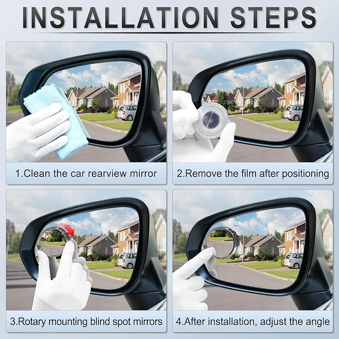 Blind Spot Mirror, 2" Round HD Glass Frameless Convex Accessories with Suction Cup, ABS Housing, 360° Adjustable Wide-Angle Rear View Mirror for Cars, SUVs, and Trucks, Pack of 2