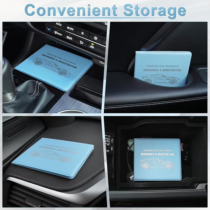 Car Registration and Insurance Card Holder, Vehicle Glove Box Car Organizer, Interior Car Accessories for Documents, Cards, License - 2 Pack